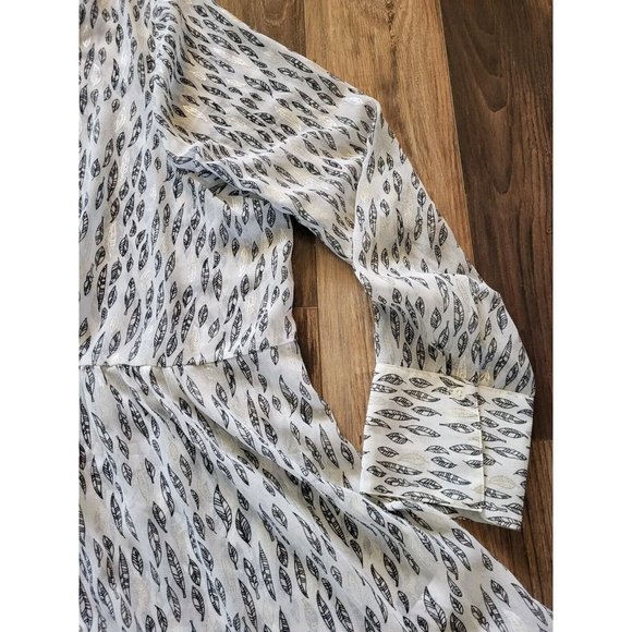 New Lane Bryant Button Up Sheer Peplum Top Leaf Pattern White Black Silver 22/24 - Picture 4 of 8